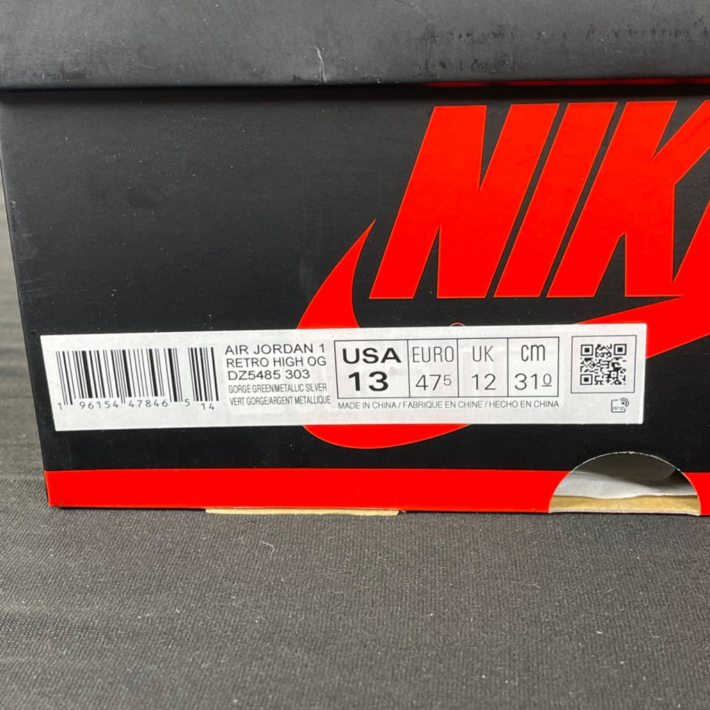 Jordan 1 Retro High OG Gorge Green 13 (Moderately Worn Pre-Owned)JordanGorge Green/Metallic Silver/White - Image 7