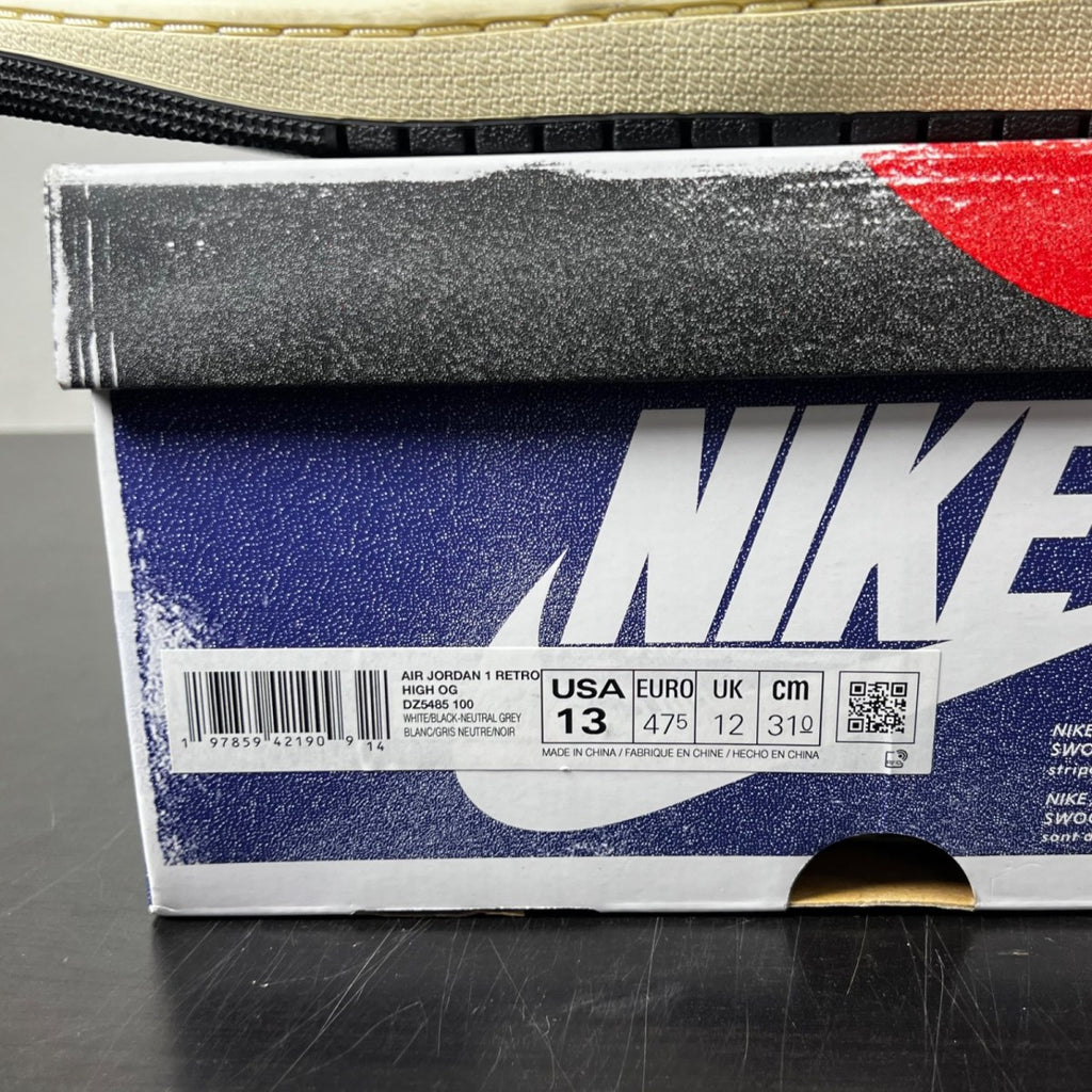 Jordan 1 Retro High OG Rare Air 13 (Moderately Worn Pre-Owned)JordanWhite/Black-Neutral Grey-Deep Royal Blue-Muslin - Image 4