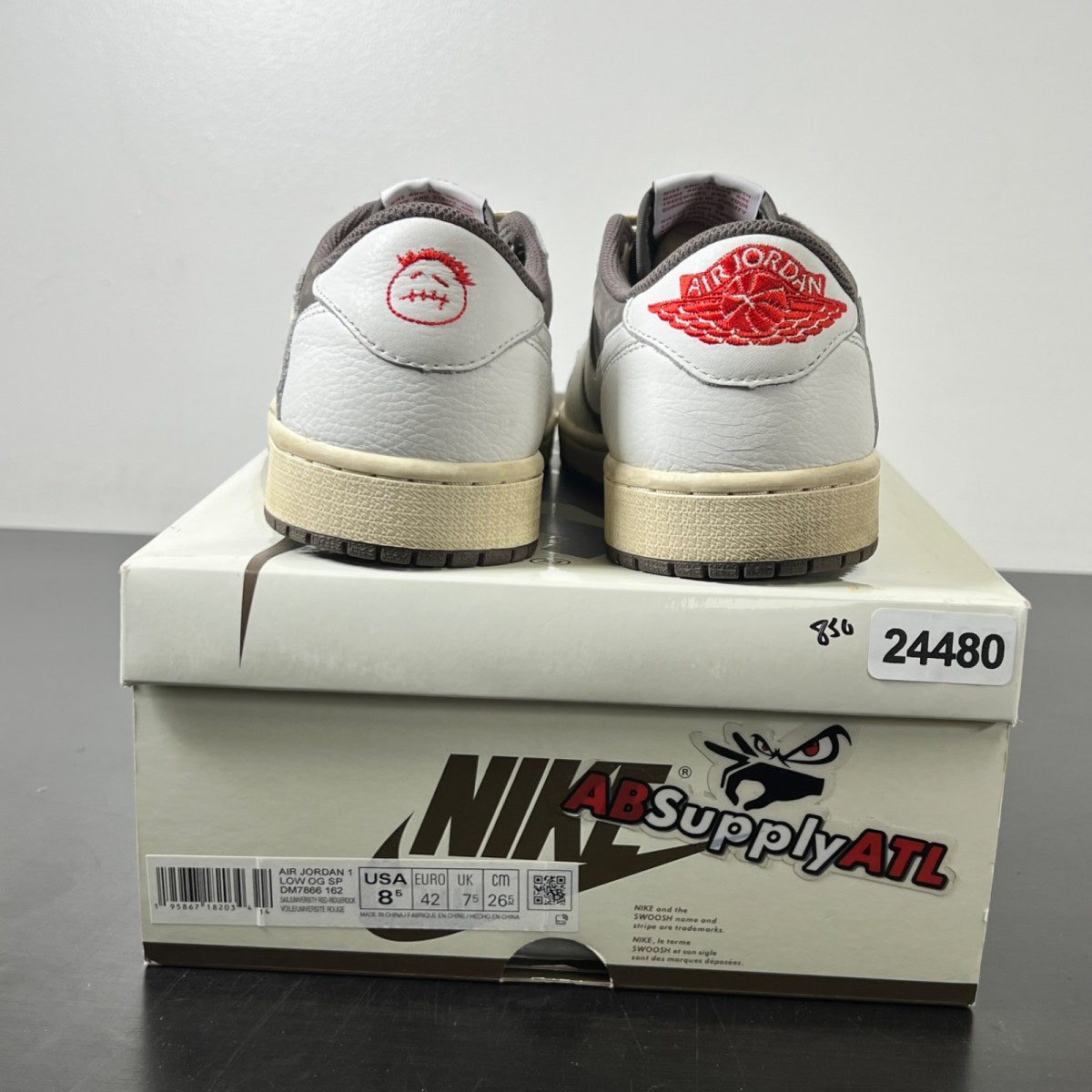 Jordan 1 Retro Low OG SP Travis Scott Reverse Mocha 8.5 (Moderately Worn Pre-Owned)JordanSail/University Red-Ridgerock - Image 4