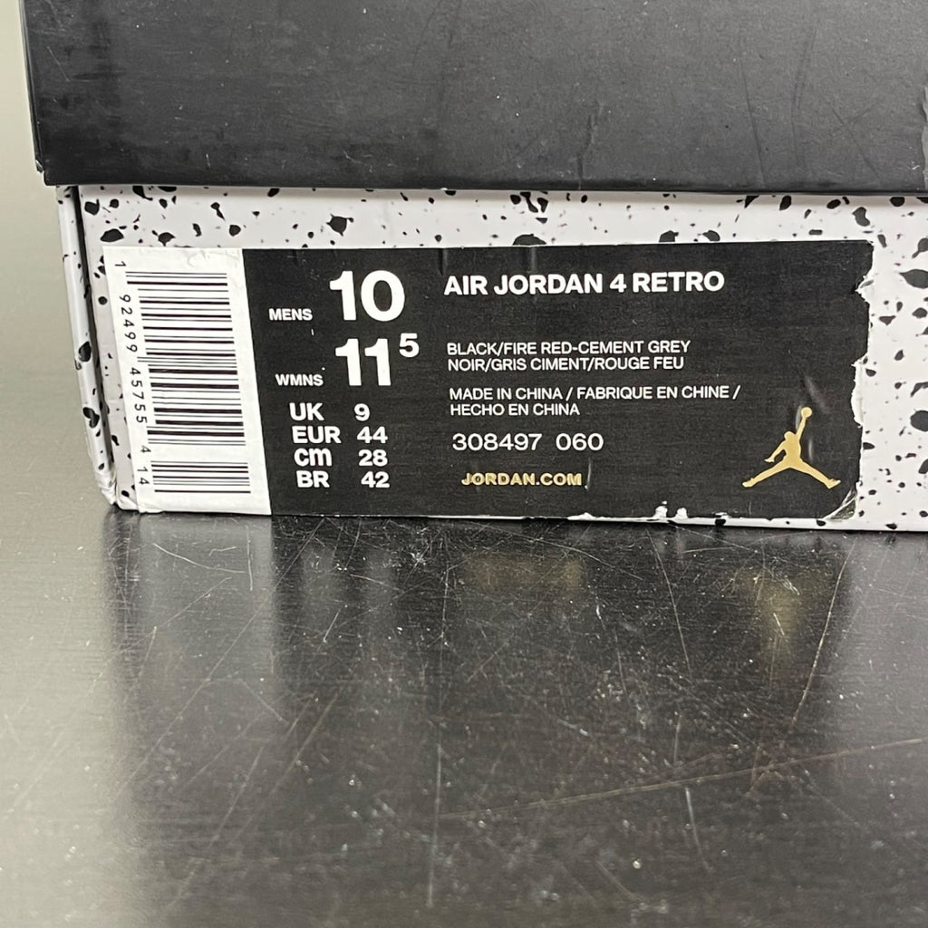 Jordan 4 Retro Bred (2019) 10 (Moderately Worn Pre-Owned)JordanBlack/Fire Red-Cement Grey-Summit White - Image 7