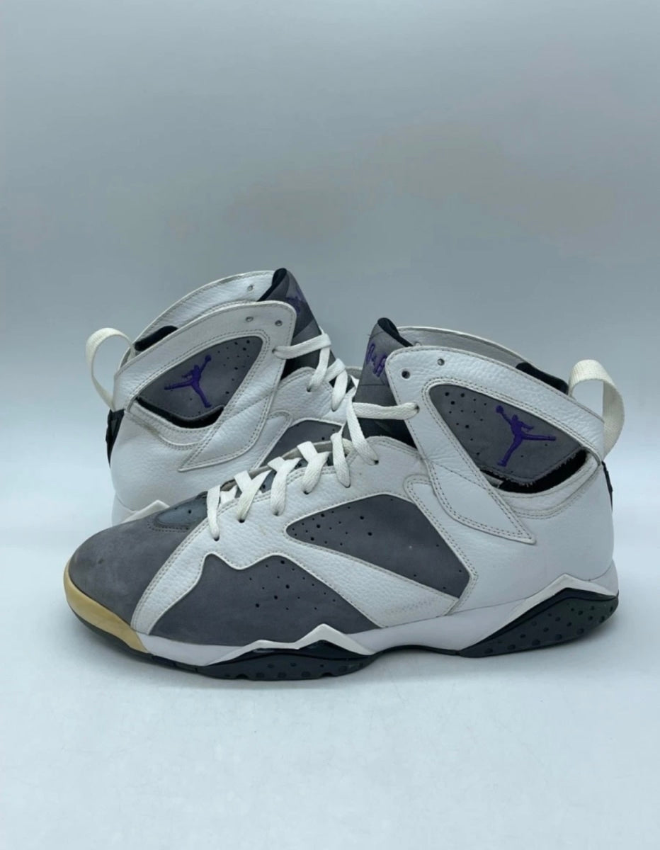 Jordan 7 Retro Flint 13 (Heavily Worn Pre-Owned)JordanWhite/Varsity Purple-Flint Grey - Image 1