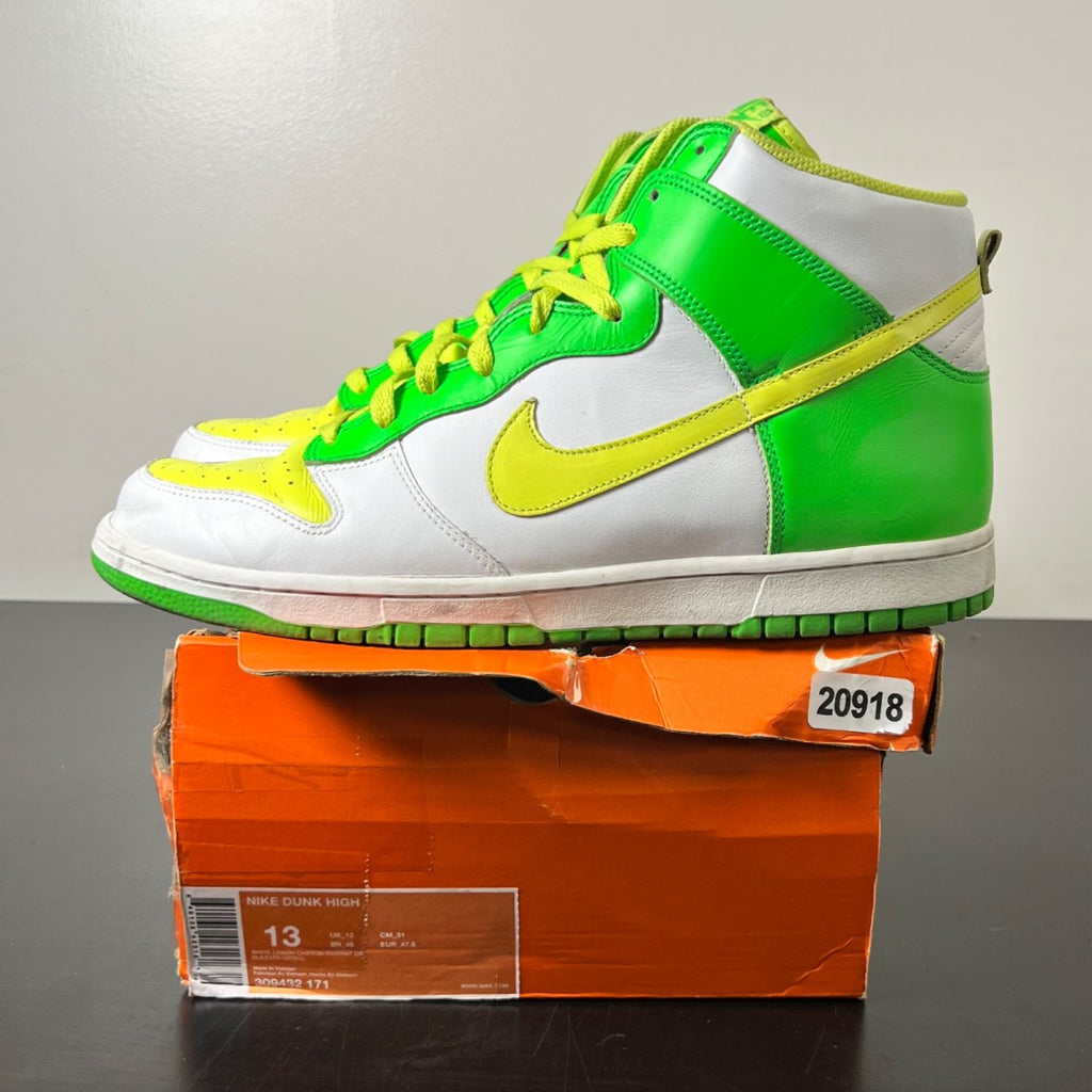 Nike Dunk High White/Lemon Chiffon-Radiant Grey 13 (Heavily Worn Pre-Owned)NikeWhite/Lemon Chiffon-Radiant Grey - Image 4