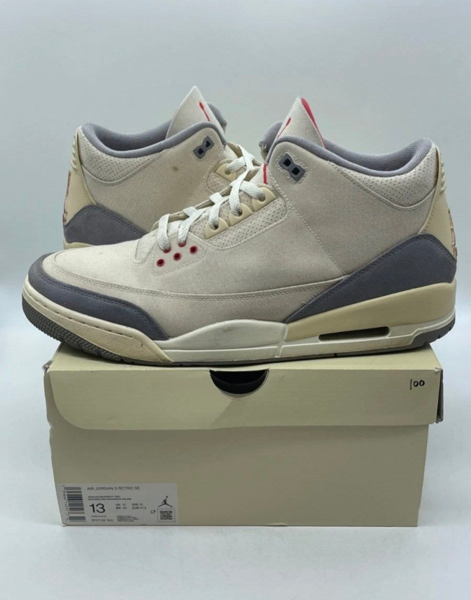 Jordan 3 Retro Muslin 13 (Moderately Worn Pre-Owned)JordanMuslin/University Red-Cement Grey-Sail - Image 1
