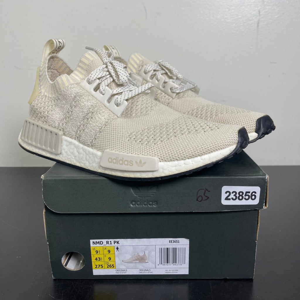 adidas NMD R1 Primeknit Chalk White 9.5 (Moderately Worn Pre-Owned)adidasChalk White/Chalk White/Raw White - Image 1