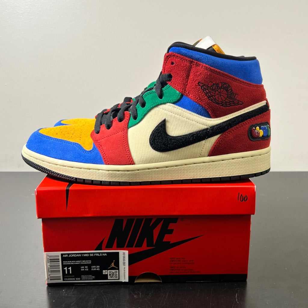 Jordan 1 Mid SE Fearless Blue the Great 11 (Lightly Worn Pre-Owned)JordanMuslin/Varsity Red-Royal-Taxi-Black - Image 3