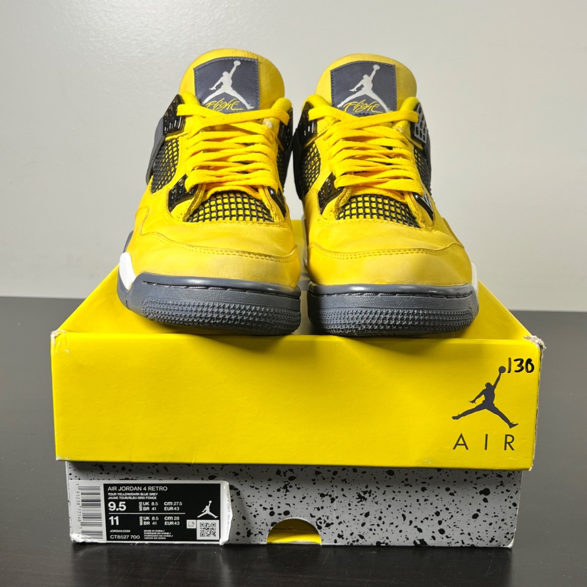 Jordan 4 Retro Lightning (2021) 9.5 (Moderately Worn Pre-Owned)JordanTour Yellow/White-Dark Blue Grey - Image 2