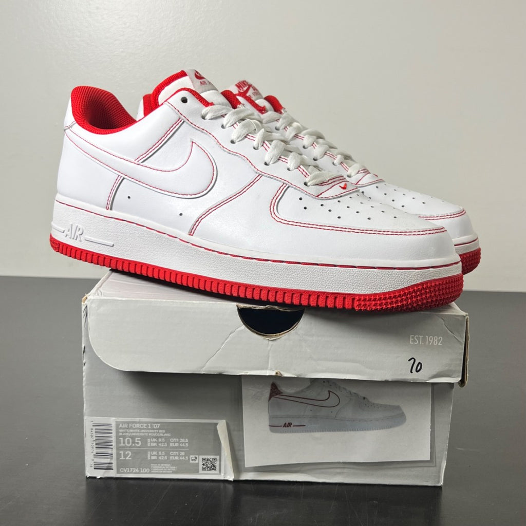 Nike Air Force 1 Low '07 White University Red 10.5 (Lightly Worn Pre-Owned)NikeWhite/University Red/White - Image 1