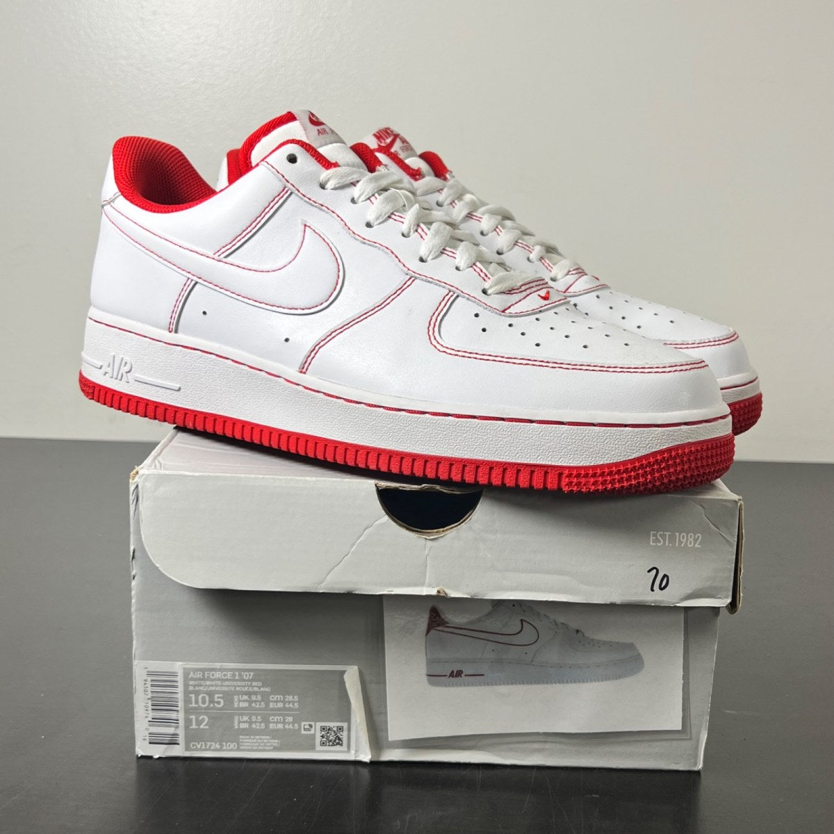 Nike Air Force 1 Low '07 White University Red 10.5 (Lightly Worn Pre-Owned)NikeWhite/University Red/White - Image 1