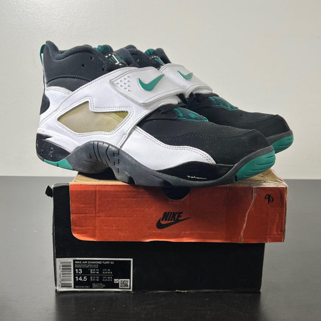 Nike Air Diamond Turf Emerald 13 (Moderately Worn Pre-Owned)NikeBlack/Mystic Green-White-Golden Tussah - Image 1