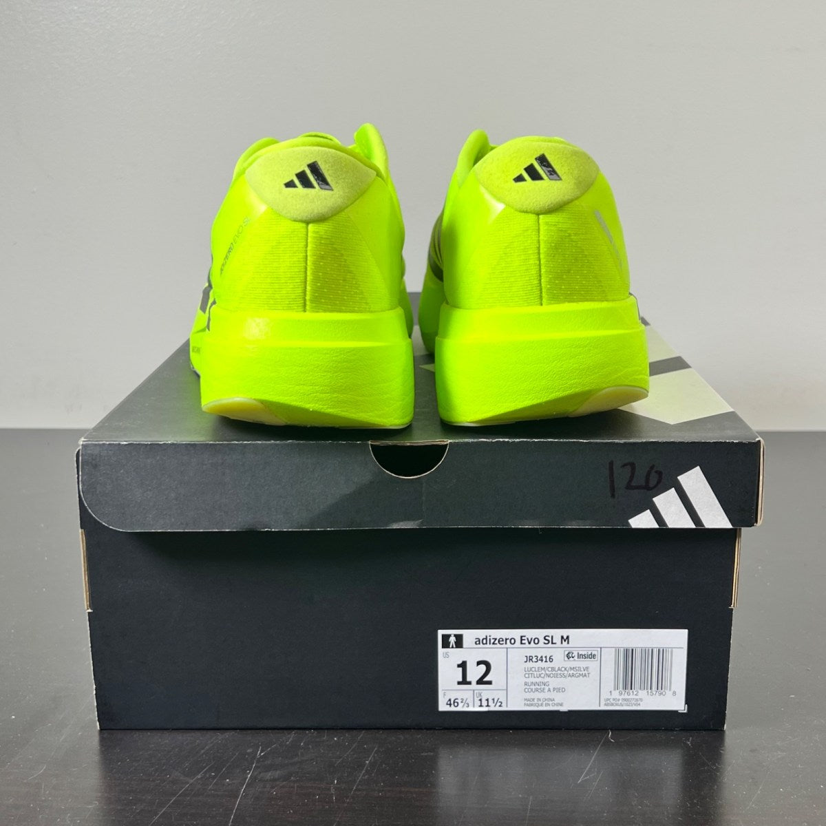 adidas Adizero Evo SL Lucid Lemon 12 (Lightly Worn Pre-Owned)adidasLucid Lemon/Core Black/Metallic Silver - Image 4