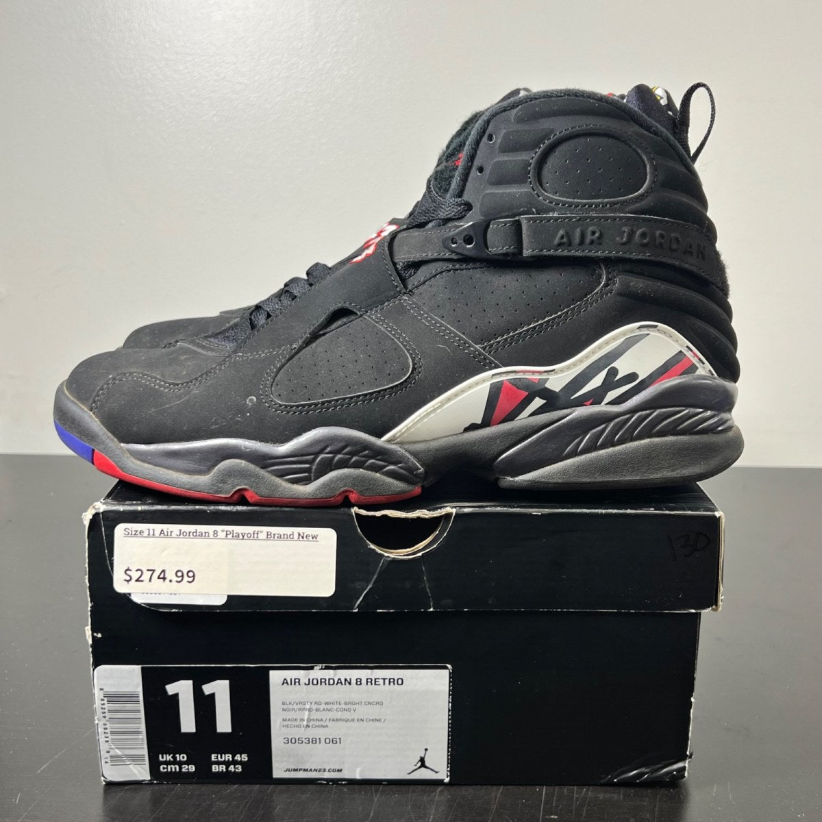 Jordan 8 Retro Playoffs (2013) 11 (Moderately Worn Pre-Owned)JordanBlack/True Red-White - Image 3