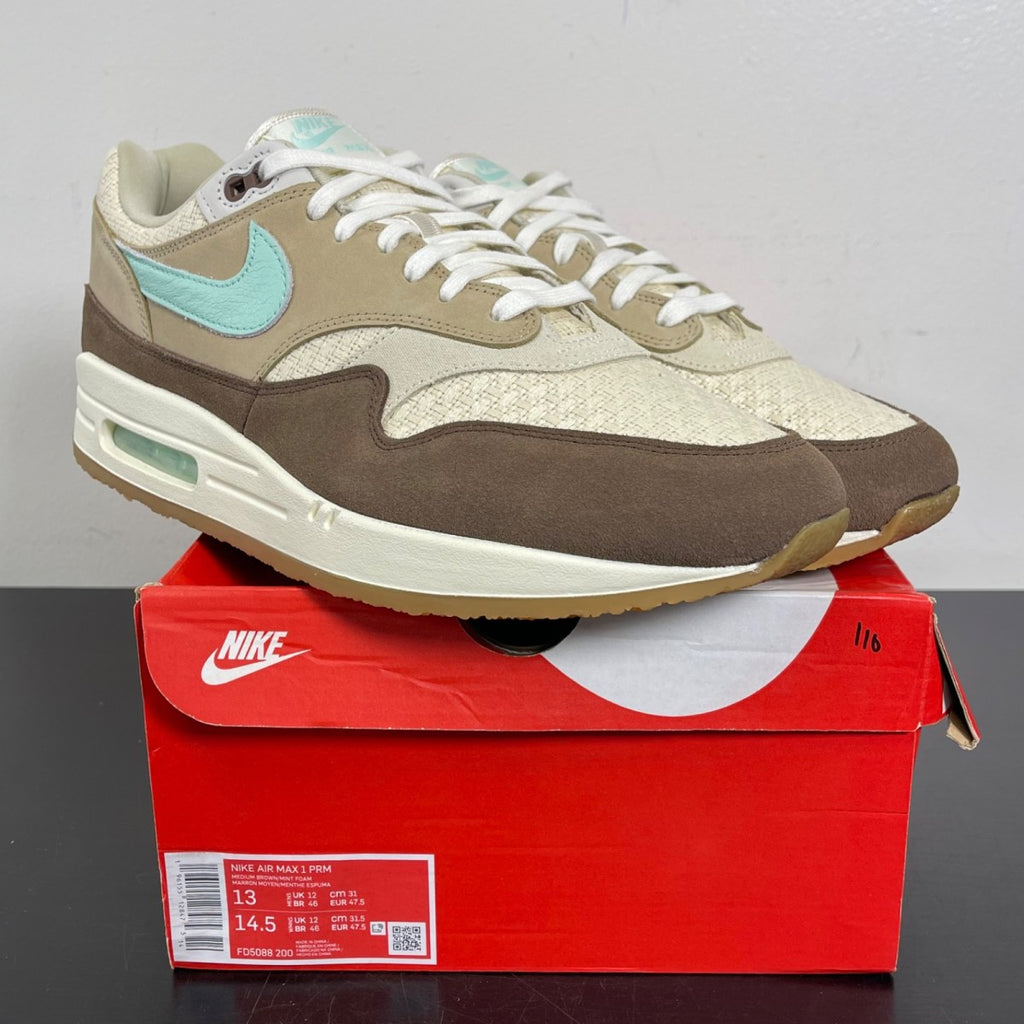 Nike Air Max 1 Crepe Brown (2022) 13 (Moderately Worn Pre-Owned)NikeMedium Brown/Mint Foam/Mushroom/Muslin - Image 1