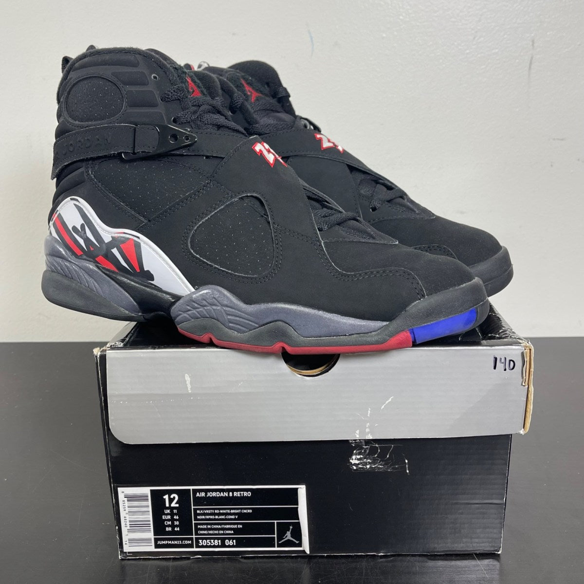 Jordan 8 Retro Playoffs (2013) 12 (Moderately Worn Pre-Owned)JordanBlack/True Red-White - Image 1