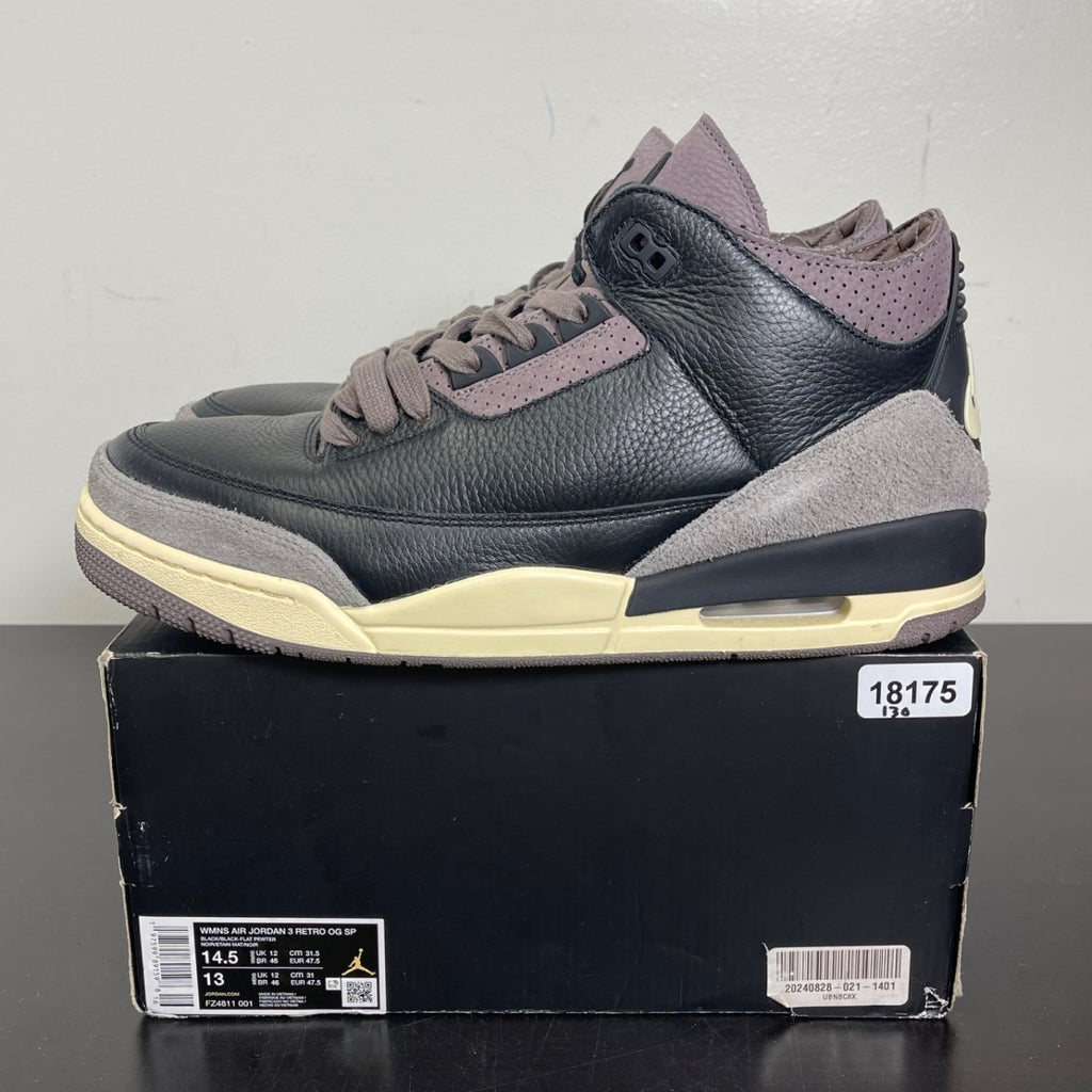 Jordan 3 Retro OG SP A Ma Maniére While You Were Sleeping (Women's) 14.5W (Moderately Worn Pre-Owned)JordanBlack/Black/Flat Pewter/Violet Ore - Image 3