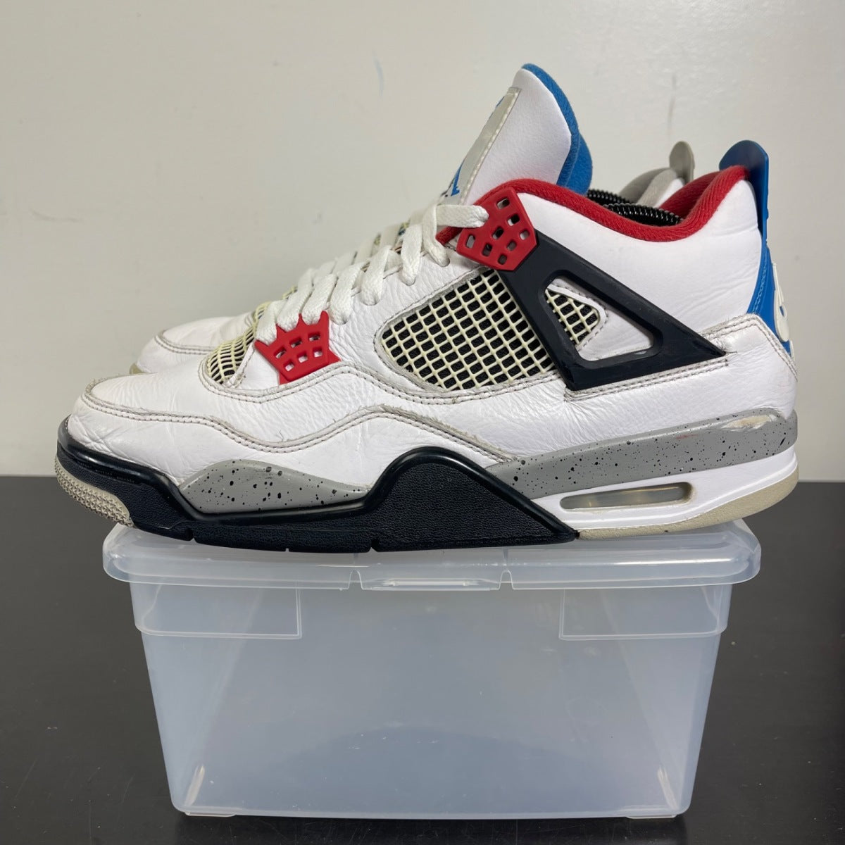 Jordan 4 Retro What The 10 (Moderately Worn Pre-Owned)JordanWhite/Military Blue-Fire Red-Black-Cement Grey - Image 3
