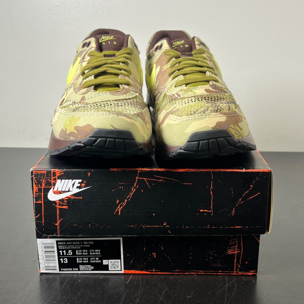 Nike Air Max 1 '86 OG Camo Light Lemon Twist 11.5 (Lightly Worn Pre-Owned)NikeEarth/Light Lemon Twist/Oil Green - Image 2