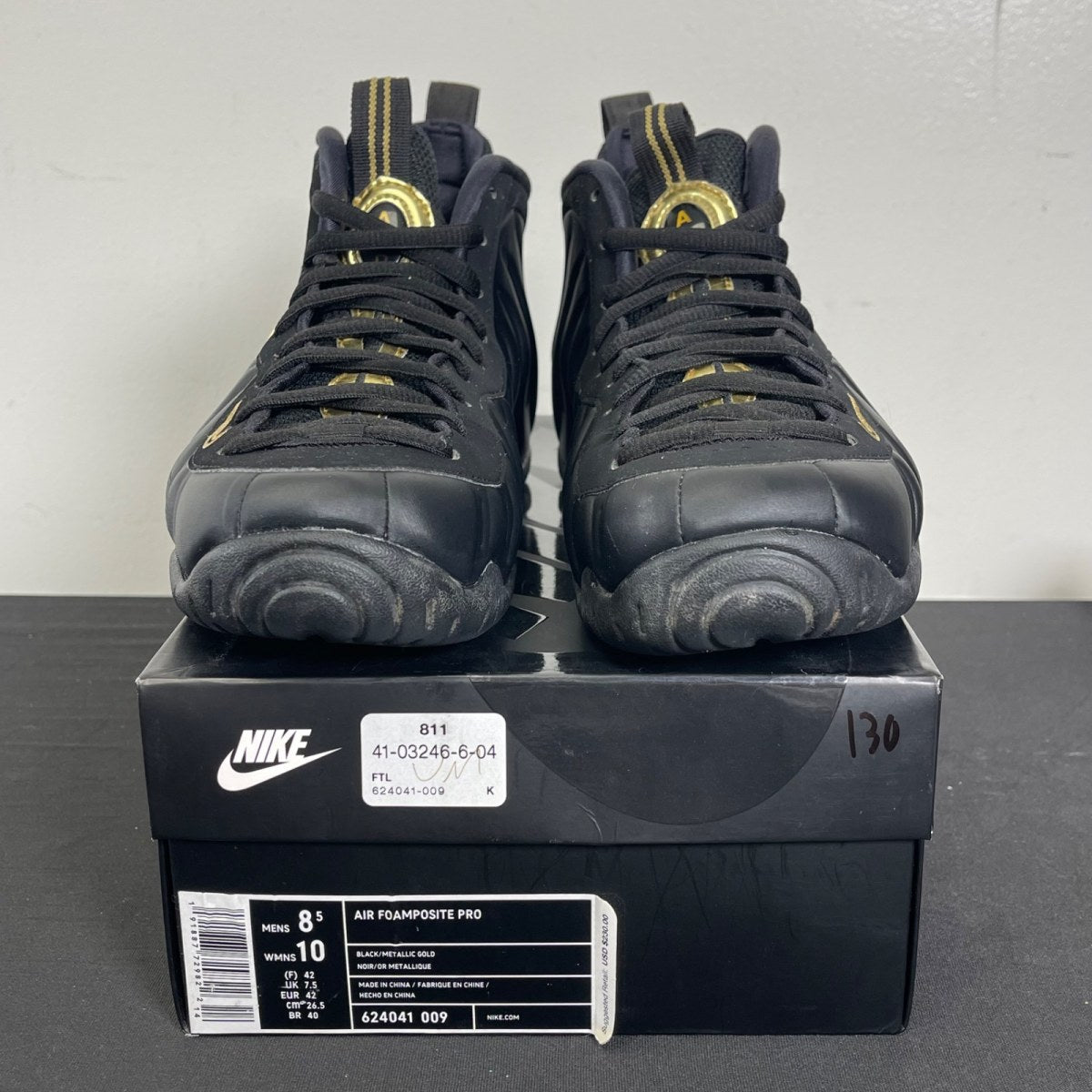 Nike Air Foamposite Pro Black Metallic Gold 8.5 (Moderately Worn Pre-Owned)NikeBlack/Metallic Gold-Black - Image 2