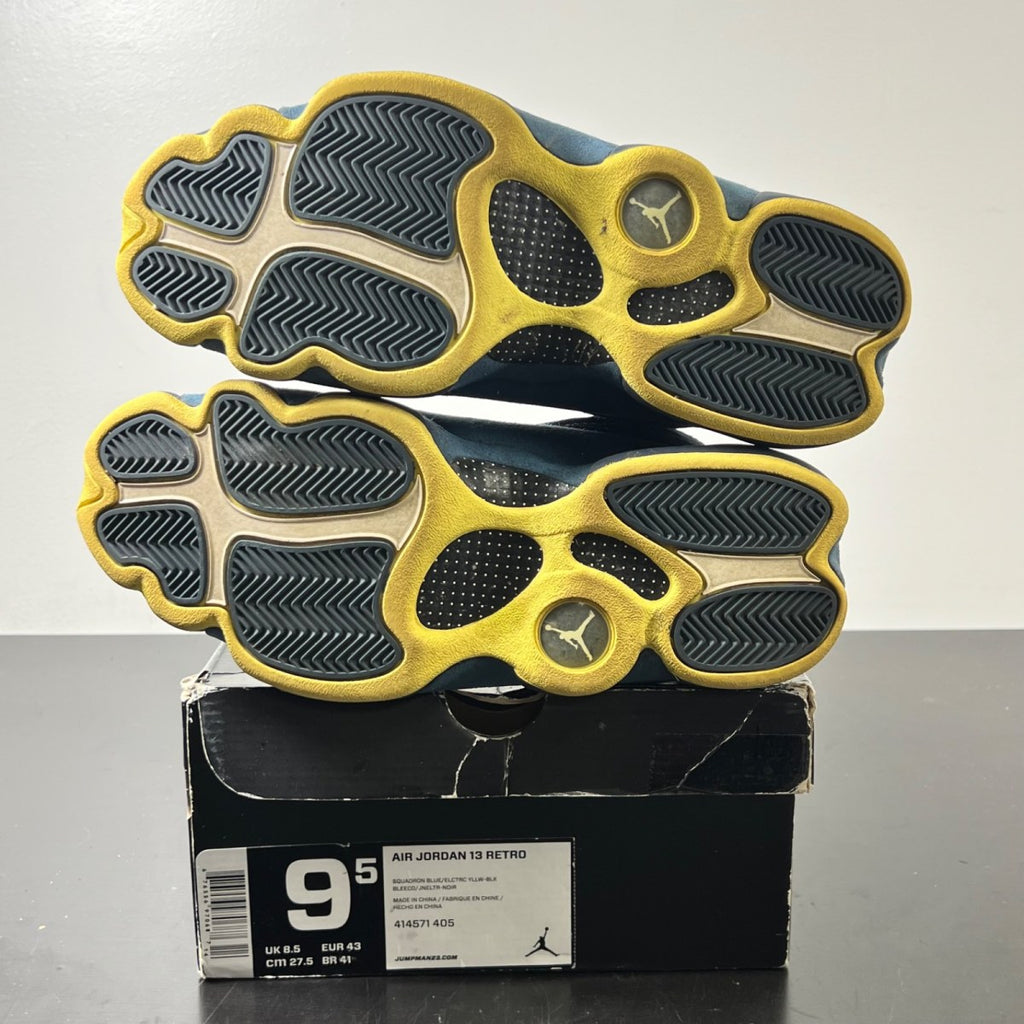 Jordan 13 Retro Squadron Blue 9.5 (Moderately Worn Pre-Owned)JordanSquadron Blue/Electric Yellow-Black - Image 6