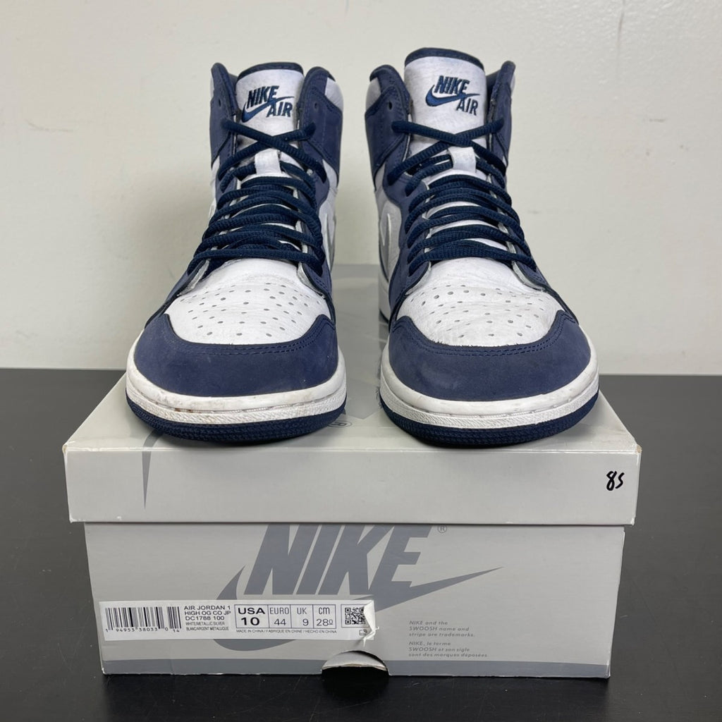 Jordan 1 Retro High CO.JP Midnight Navy (2020) 10 (Moderately Worn Pre-Owned)JordanWhite/Metallic Silver-Midnight Navy - Image 2