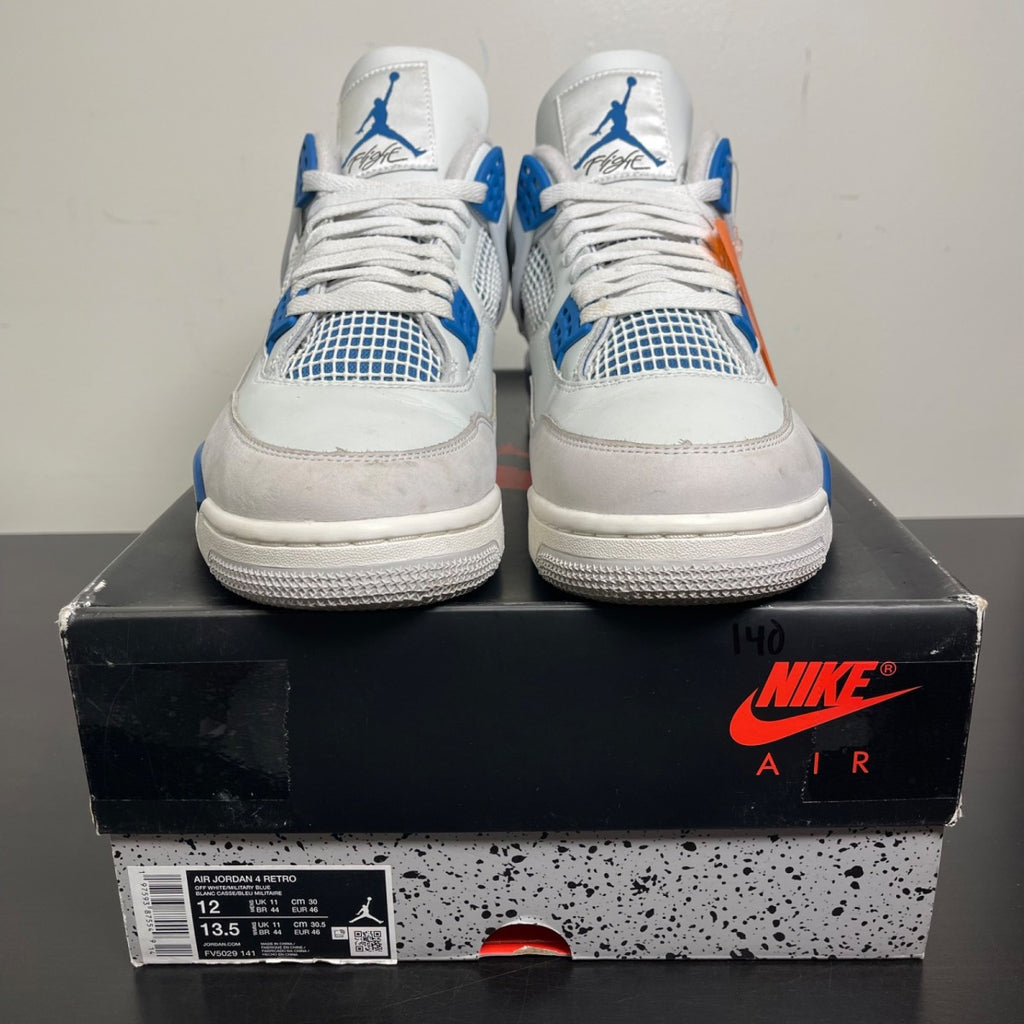 Jordan 4 Retro Military Blue (2024) 12 (Moderately Worn Pre-Owned)JordanOff-White/Military Blue/Neutral Grey - Image 2
