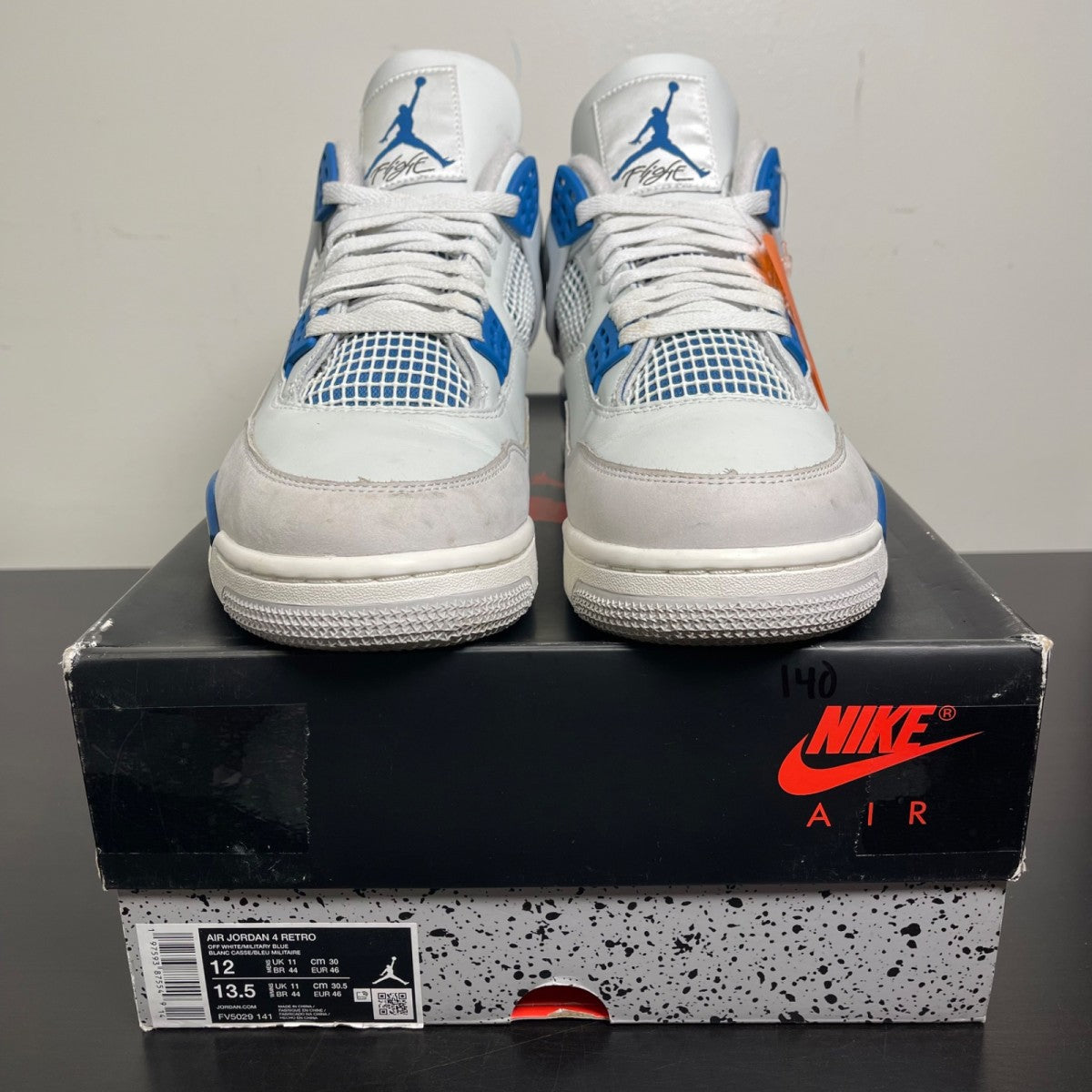 Jordan 4 Retro Military Blue (2024) 12 (Moderately Worn Pre-Owned)JordanOff-White/Military Blue/Neutral Grey - Image 2
