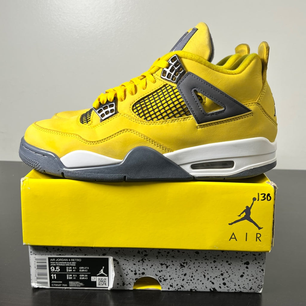 Jordan 4 Retro Lightning (2021) 9.5 (Moderately Worn Pre-Owned)JordanTour Yellow/White-Dark Blue Grey - Image 3