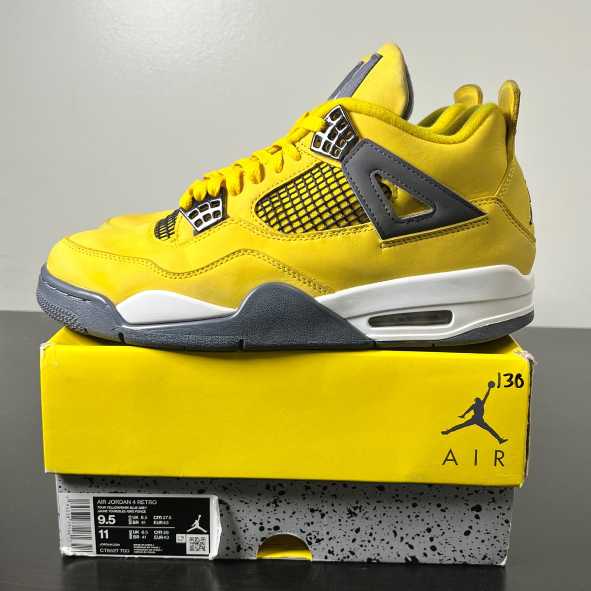 Jordan 4 Retro Lightning (2021) 9.5 (Moderately Worn Pre-Owned)JordanTour Yellow/White-Dark Blue Grey - Image 3