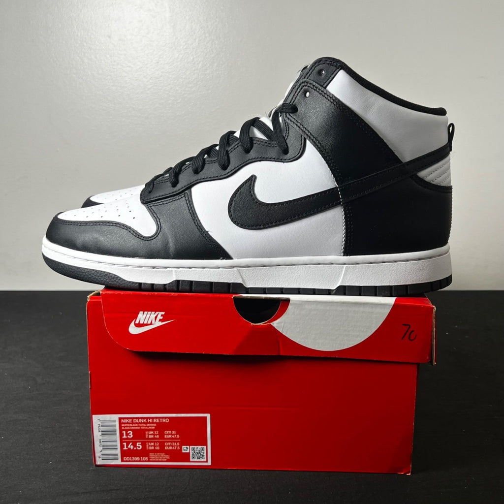 Nike Dunk High Panda Black White (2021/2024) 13 (Lightly Worn Pre-Owned)NikeWhite/Black-Total Orange - Image 3