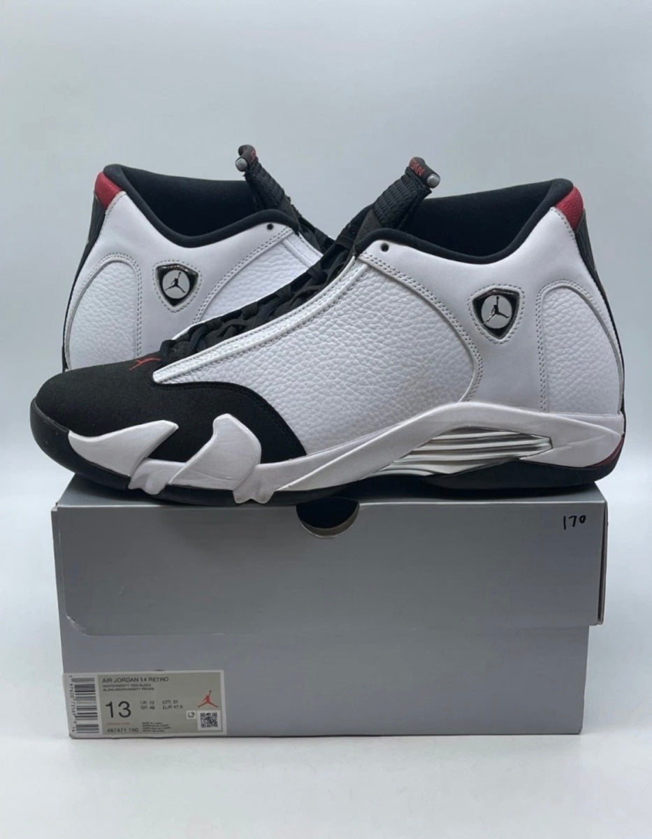 Jordan 14 Retro Black Toe (2024) 13 (Lightly Worn Pre-Owned)JordanWhite/Varsity Red/Black/Metallic Silver - Image 1