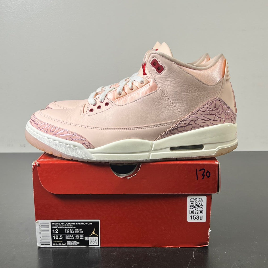 Jordan 3 Retro Valentine's Day Treat Yourself (2025) (Women's) 12W (Lightly Worn Pre-Owned)JordanWashed Coral/Gym Red/Sail - Image 3