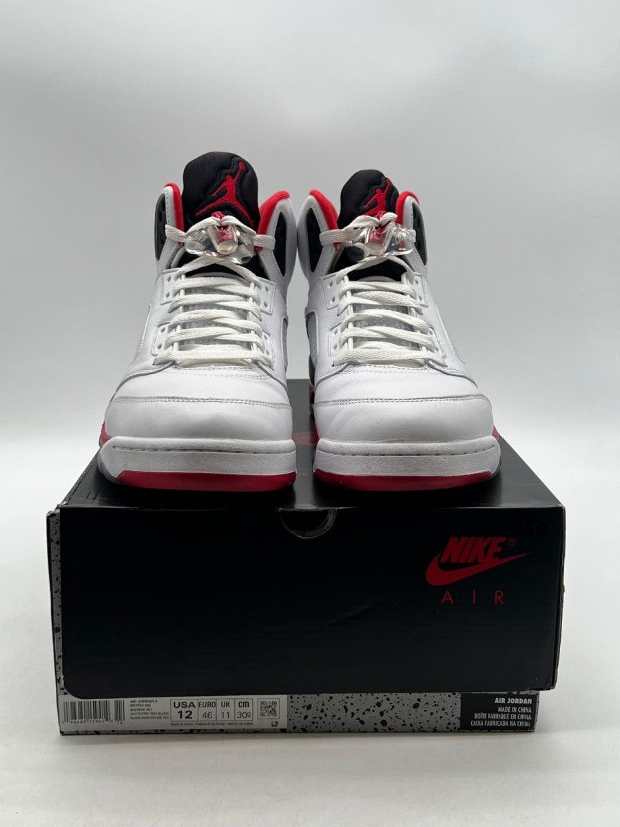 Jordan 5 Retro Fire Red Black Tongue (2025) 12 (Lightly Worn Pre-Owned)JordanWhite/Fire Red/Black - Image 2