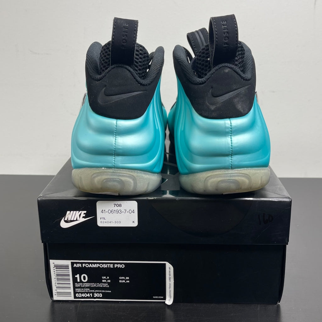 Air Nike Foamposite Pro Island Green 10 (Moderately Worn Pre-Owned)NikeIsland Green/Metallic Platinum-Island Green - Image 4