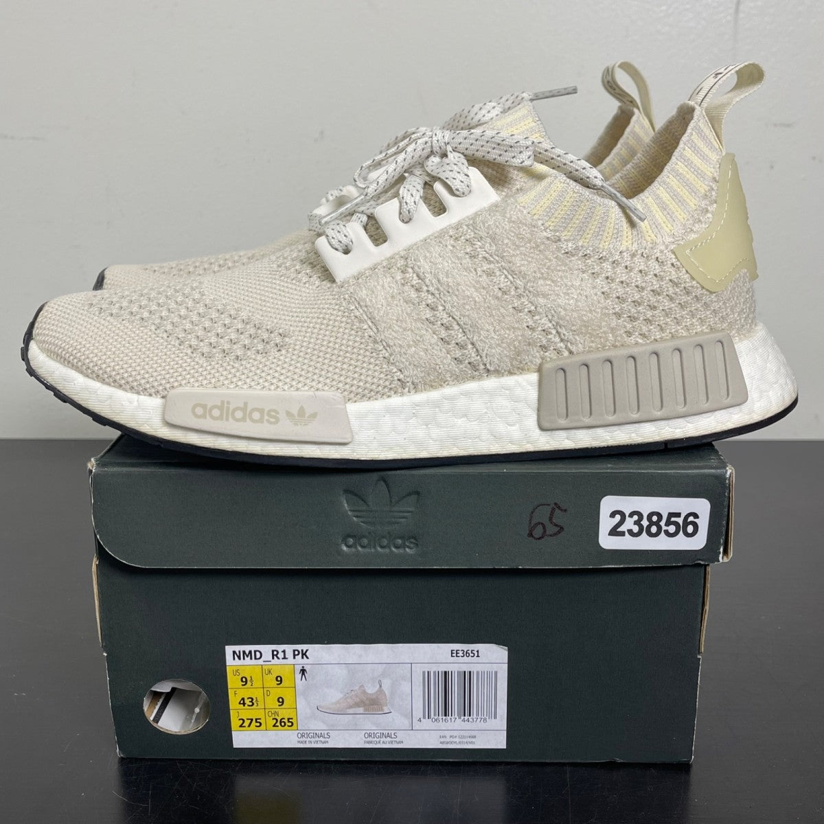 adidas NMD R1 Primeknit Chalk White 9.5 (Moderately Worn Pre-Owned)adidasChalk White/Chalk White/Raw White - Image 3