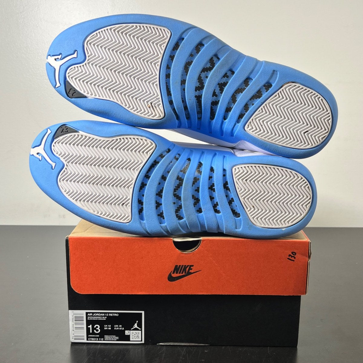 Jordan 12 Retro Melo (2025) 13 (Lightly Worn Pre-Owned)JordanWhite/University Blue/Metallic Silver - Image 6