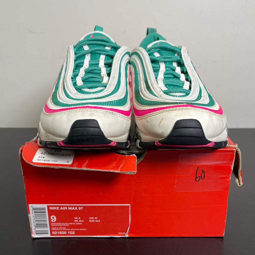 Nike Air Max 97 South Beach 9 (Moderately Worn Pre-Owned)NikeWhite/Pink Blast-Kinetic Green-Black - Image 2