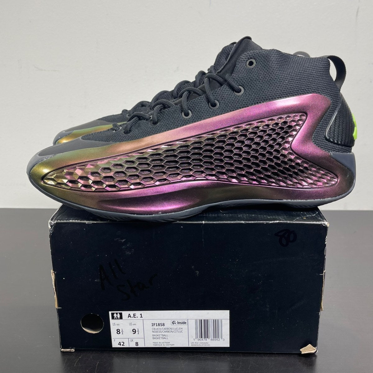adidas AE 1 All-Star The Future 8.5 (Moderately Worn Pre-Owned)adidasMetallic Burgundy/Black/Lime Green - Image 3