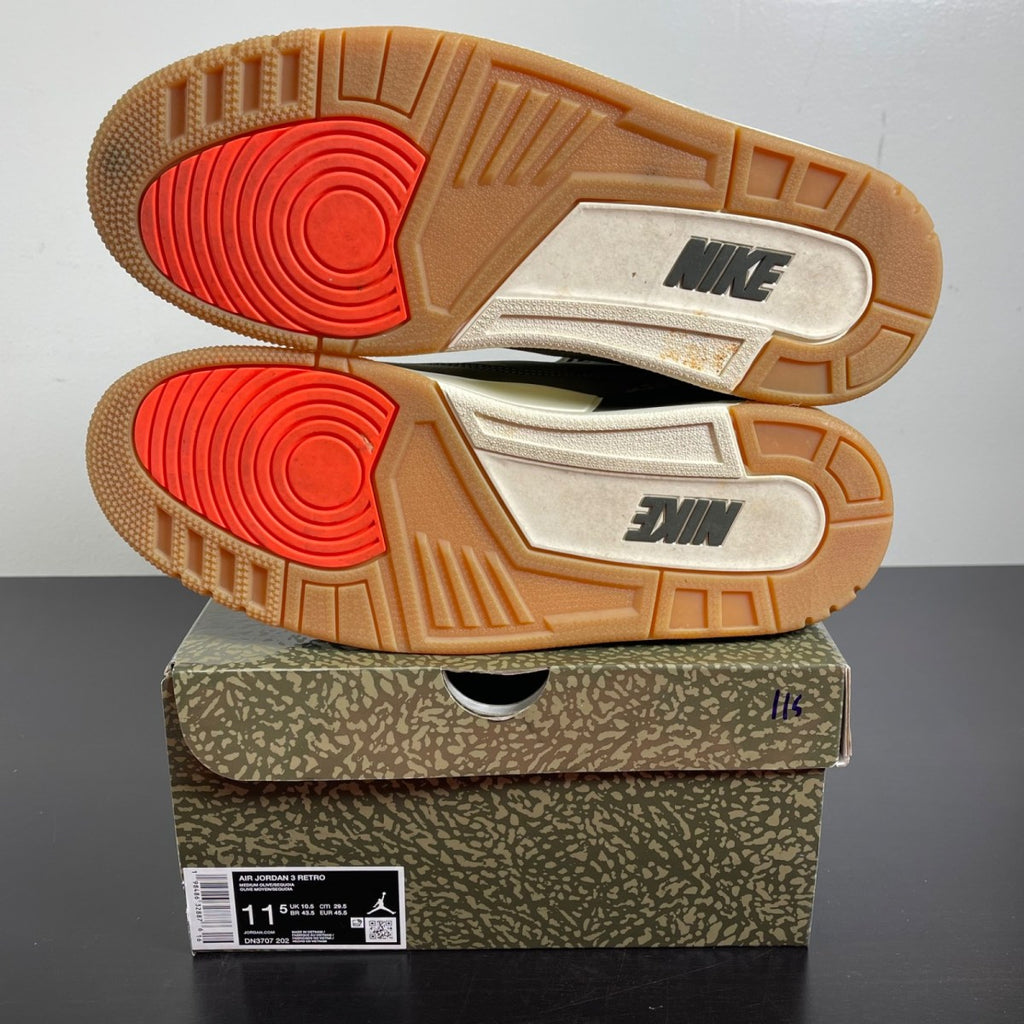Jordan 3 Retro Family Affair 11.5 (Moderately Worn Pre-Owned)JordanMedium Olive/Sequoia/Neutral Olive/Sail/Total Crimson - Image 5