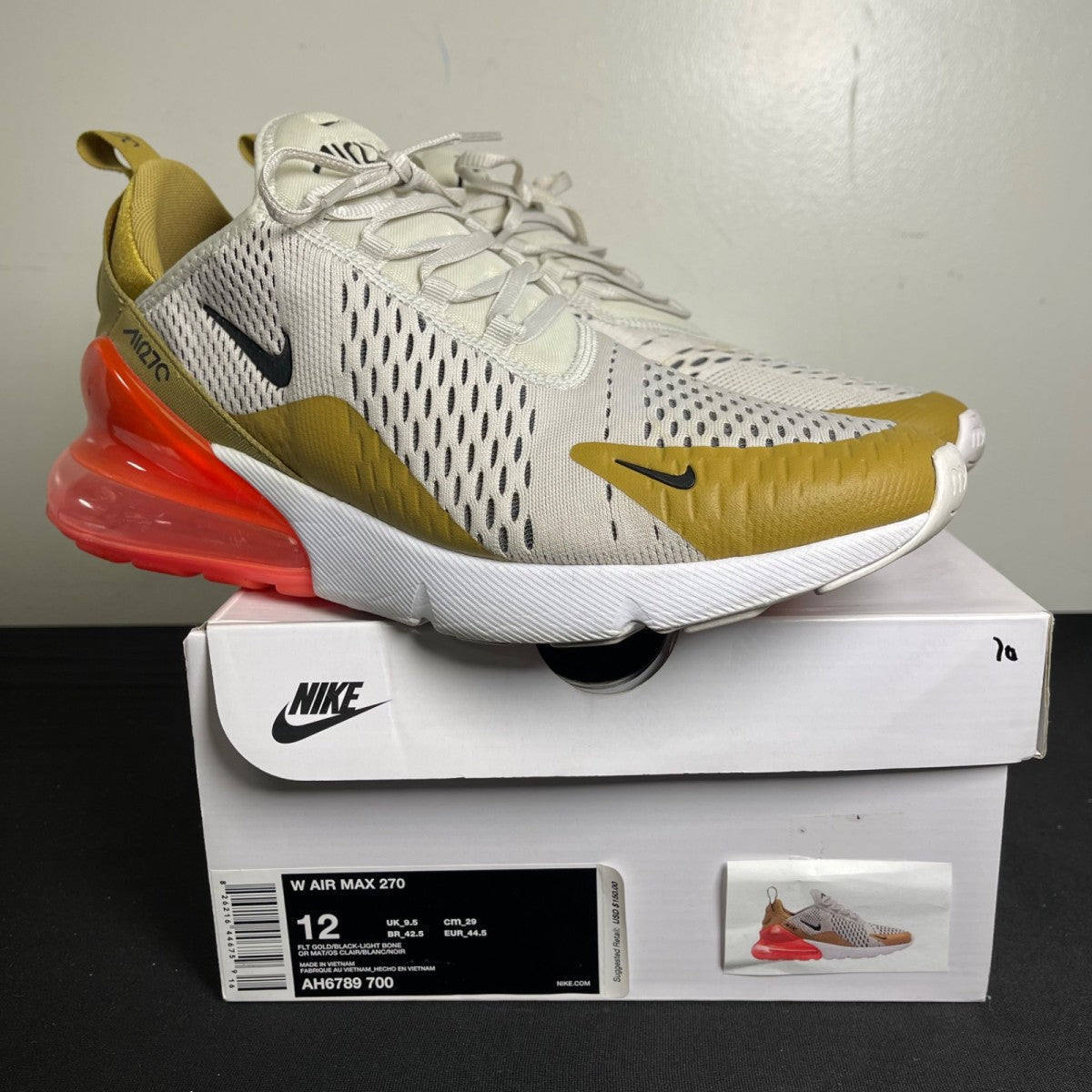 Nike Air Max 270 Flat Gold (Women's) (Size 12W) - Image 1