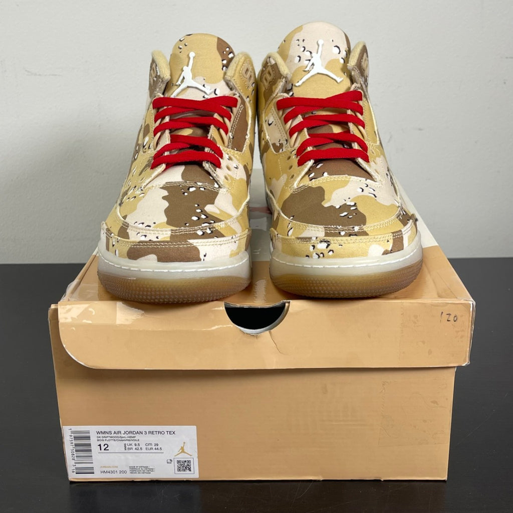 Jordan 3 Retro WNBA Desert Camo (Women's) 12W (Moderately Worn Pre-Owned)JordanDark Driftwood/Sail/Hemp/Velvet Brown/Brilliant Orange/White - Image 2