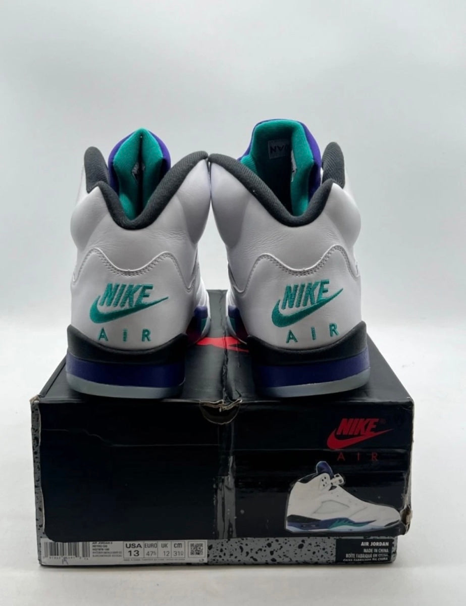 Jordan 5 Retro Grape (2025) 13 (Moderately Worn Pre-Owned)JordanWhite/Grape Ice-New Emerald - Image 3