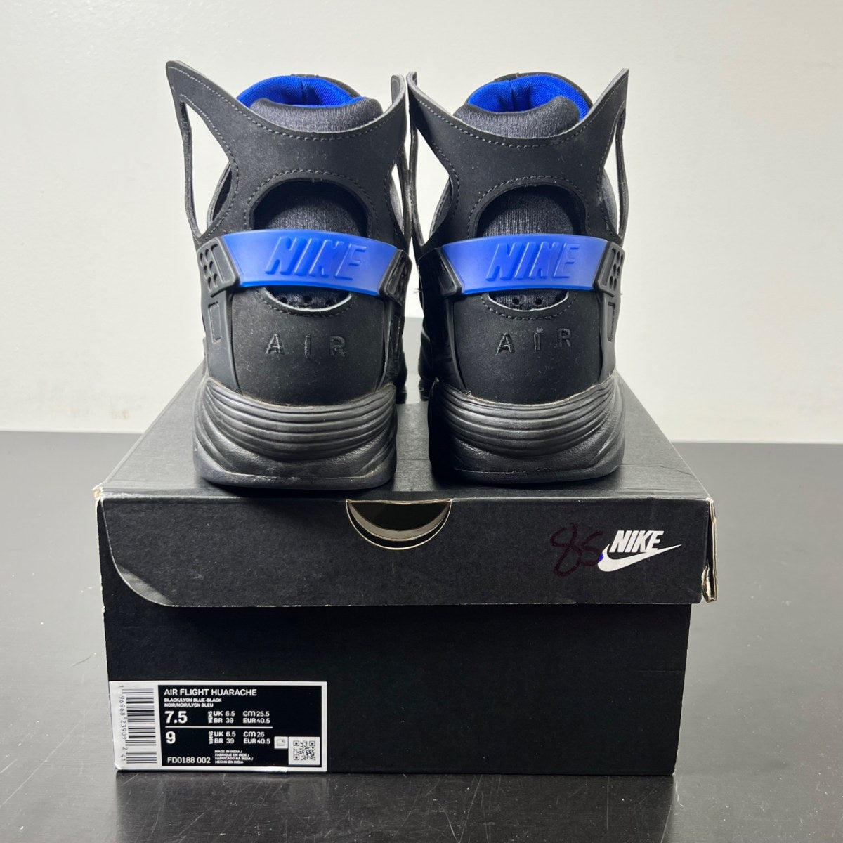 Nike Air Flight Huarache Black Lyon Blue (2024) 7.5 (Moderately Worn Pre-Owned)NikeBlack/Lyon Blue/Black - Image 6