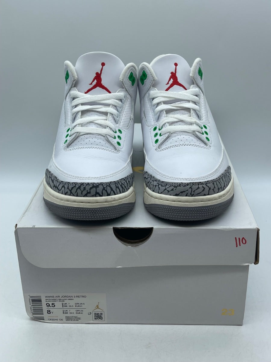 Jordan 3 Retro Lucky Green (Women's) 9.5W (Moderately Worn Pre-Owned)JordanWhite/Lucky Green/Varsity Red/Cement Grey/Sail - Image 2