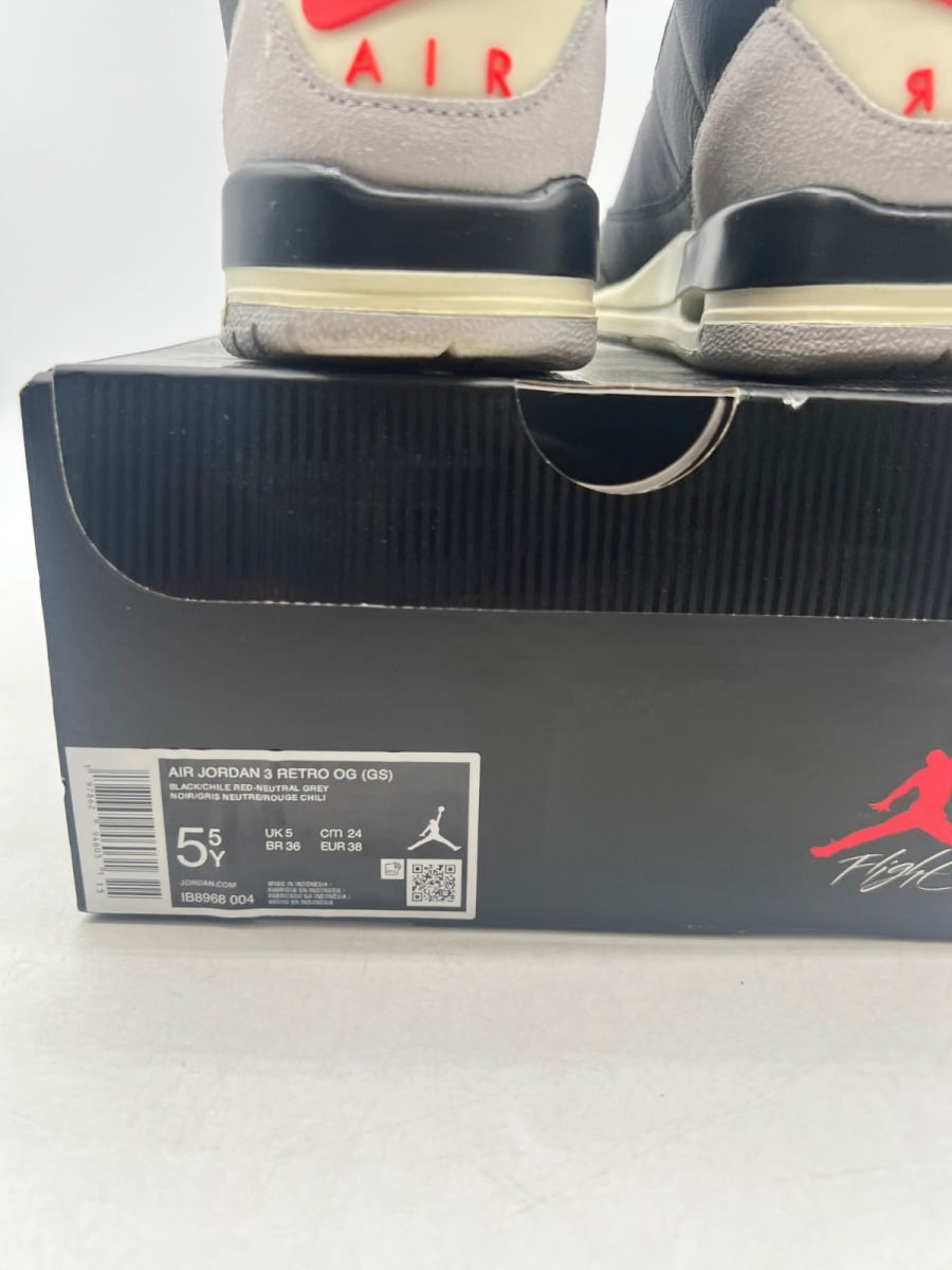 Jordan 3 Retro OG Rare Air (GS) 5.5Y (Lightly Worn Pre-Owned)JordanBlack/Chile Red/Neutral Grey/Military Blue/Coconut Milk - Image 4