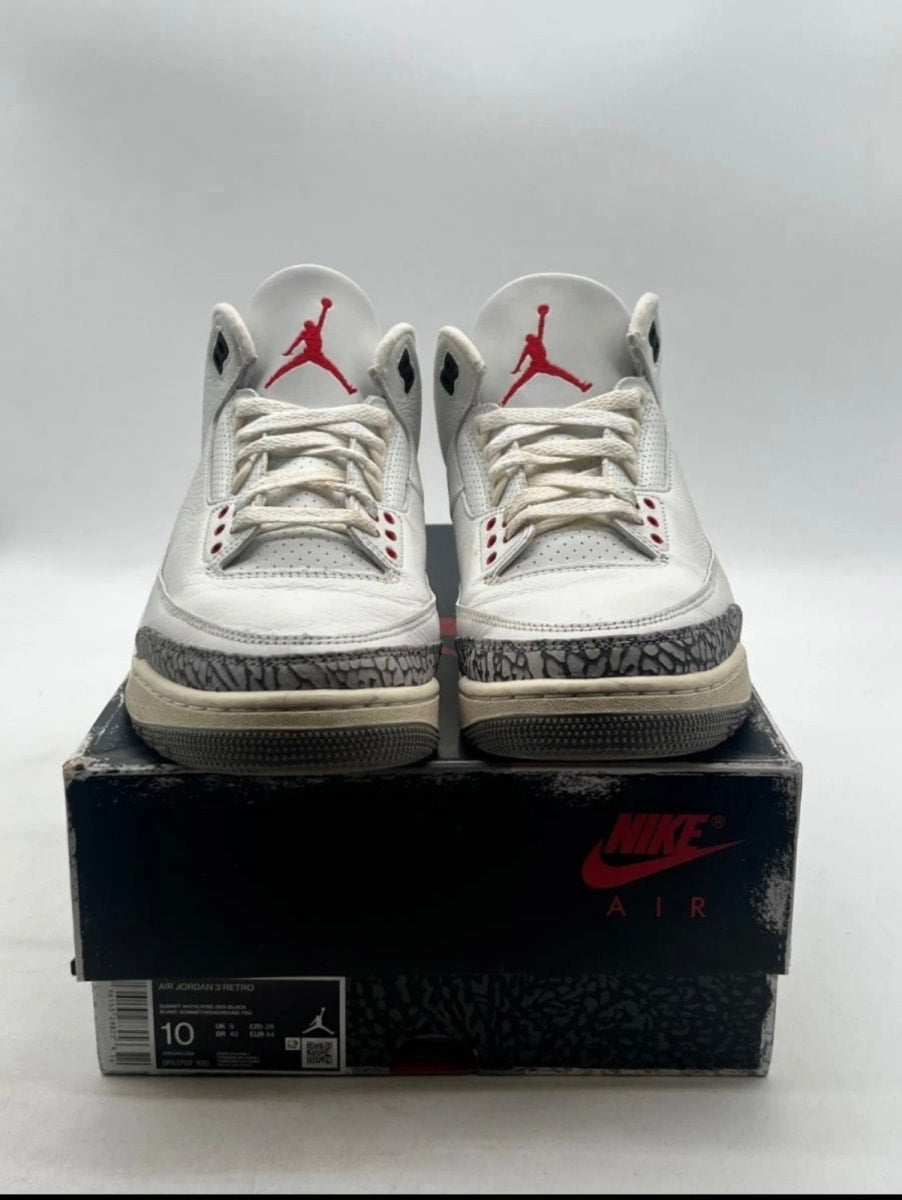 Jordan 3 Retro White Cement Reimagined 10 (Moderately Worn Pre-Owned)JordanSummit White/Fire Red/Black/Cement Grey - Image 2