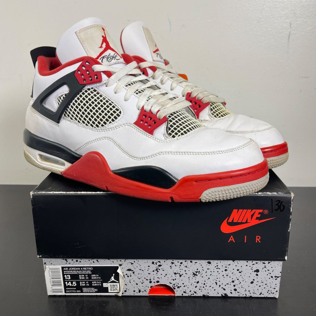 Jordan 4 Retro Fire Red (2020) 13 (Moderately Worn Pre-Owned)JordanWhite/Black-Tech Grey-Fire Red - Image 1