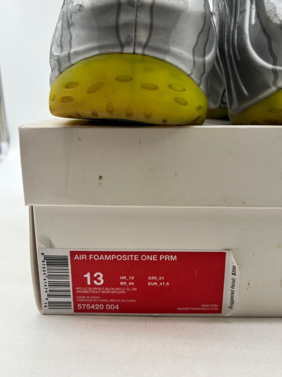 Nike Air Foamposite One Silver Volt Camo 13 (Moderately Worn Pre-Owned)NikeMetallic Silver/Volt-Black - Image 6