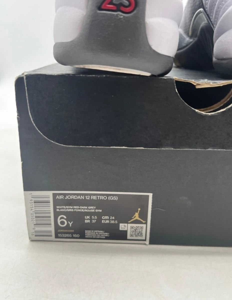 Jordan 12 Retro White Dark Grey (GS) 6Y (Lightly Worn Pre-Owned)JordanWhite/Dark Grey-Gym Red - Image 6