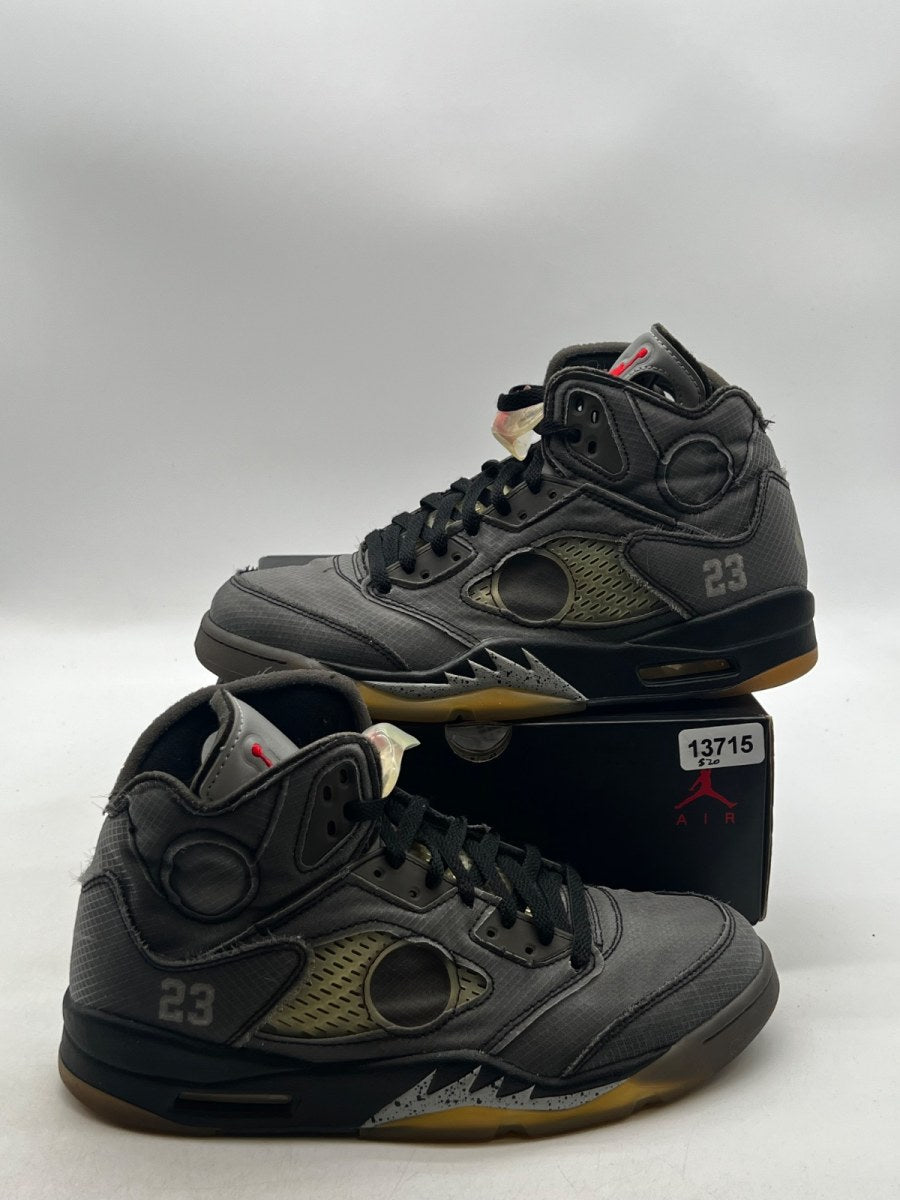 Jordan 5 Retro Off-White Muslin 10 (Moderately Worn Pre-Owned)JordanBlack/Muslin-Fire Red - Image 1