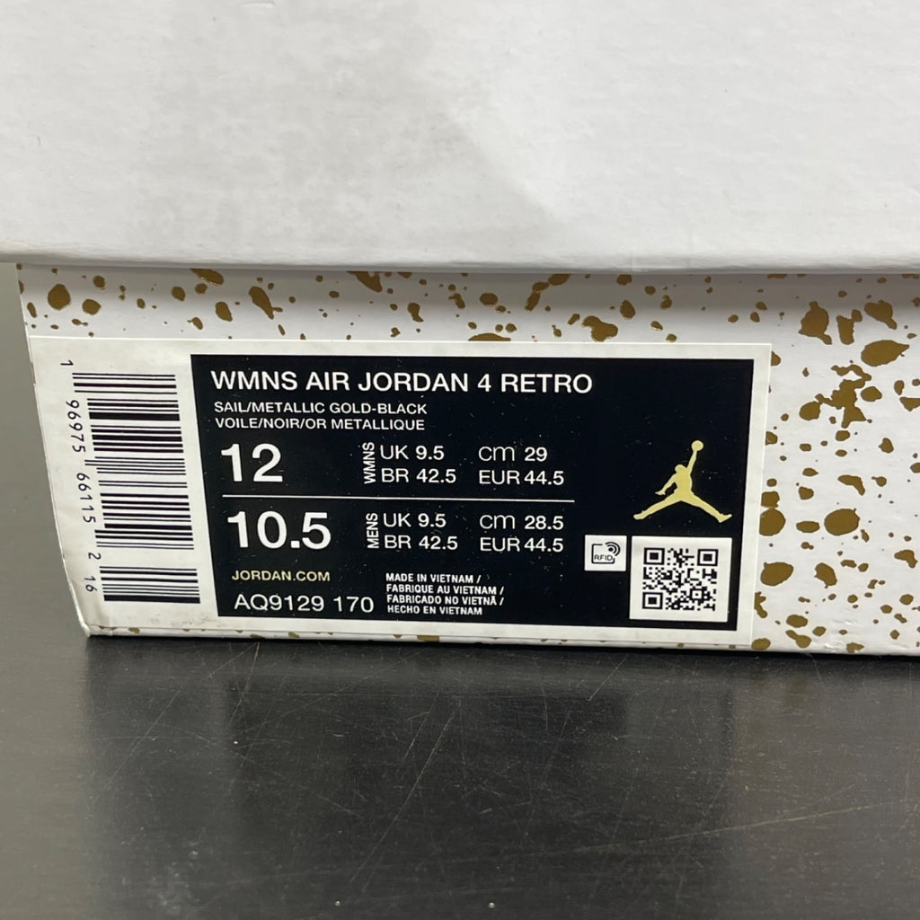Jordan 4 Retro Metallic Gold (Women's) 12W (Moderately Worn Pre-Owned)JordanSail/Metallic Gold/Black - Image 7