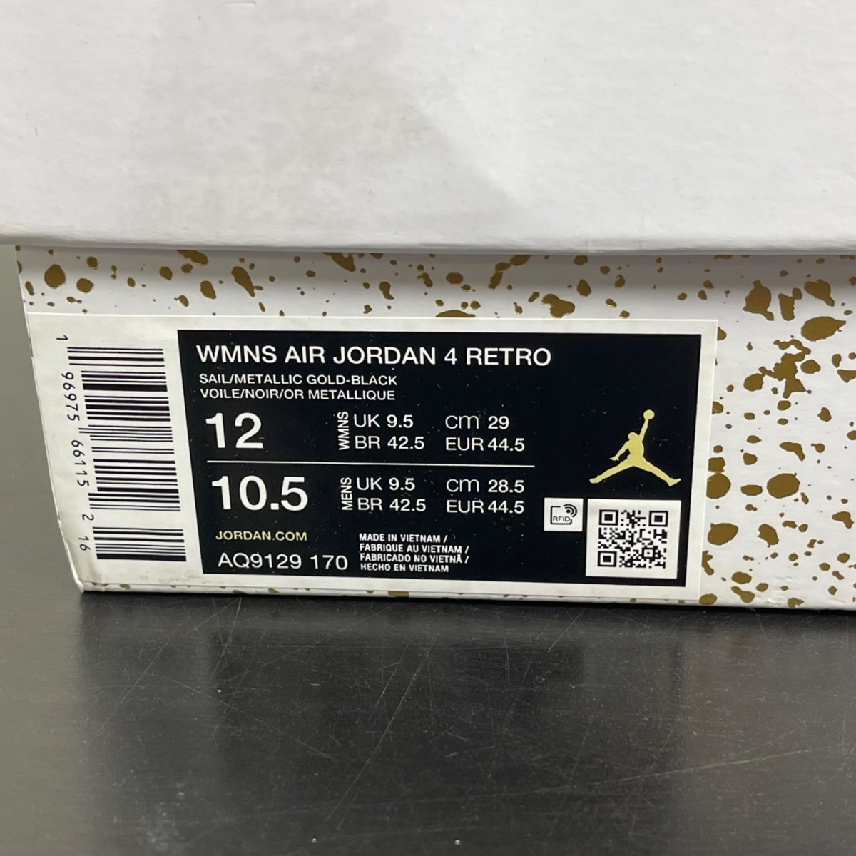 Jordan 4 Retro Metallic Gold (Women's) 12W (Moderately Worn Pre-Owned)JordanSail/Metallic Gold/Black - Image 7